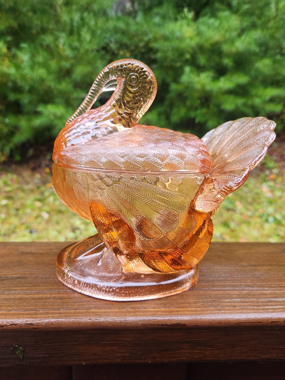 Vintage L.E. Smith Pink Glass Turkey Candy Dish With Lid